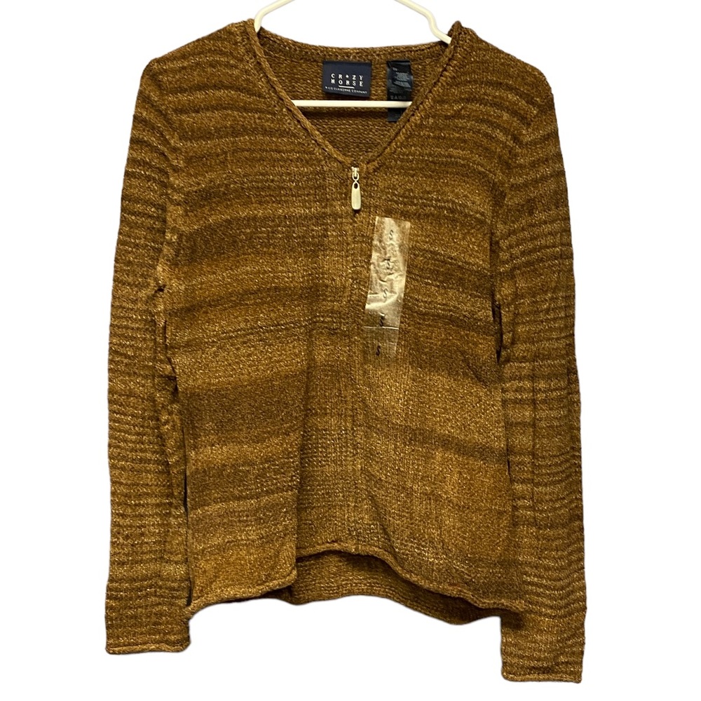 NWT Vtg 90s Crazy Horse knit zip up sweater cardigan womens small